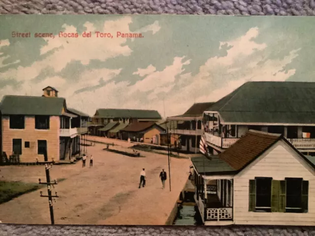 Vintage Postcard of Street Scene, Bocas del Toro, Panama