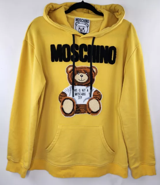 Moschino Couture Milano Hoodie Size L Color Yellow Made in Portugal Teddy Bear