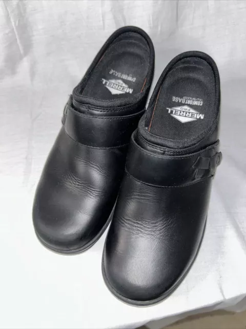 MERRELL PRO WOMEN'S Black Leather Slip-On Shoes Sz 7.5 Clogs Nurse ...