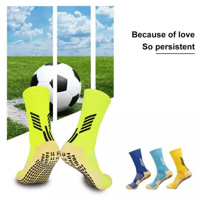 2Pair Mens Boy Anti Slip Football Socks Athletic Long Sock Absorbent Sports Grip 2