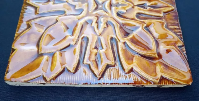 Antique Ceramic Tile Portugal Acorn Oak Leaf Pattern Embossed 6" Gresval Glazed