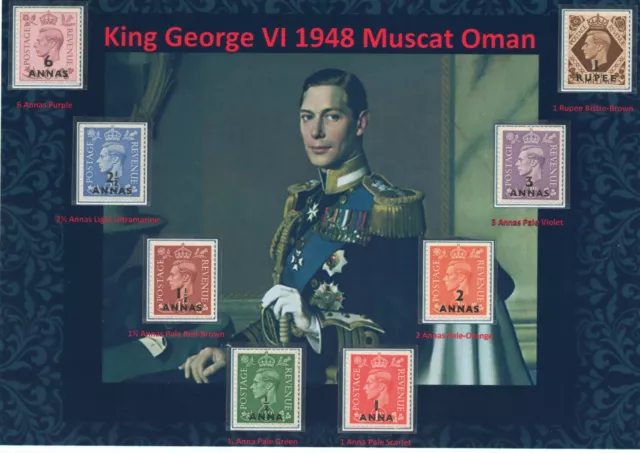 Kgvi 1948 Display Of Muscat Oman Definitives Set To 1 Rupee Mint Mnh #1
