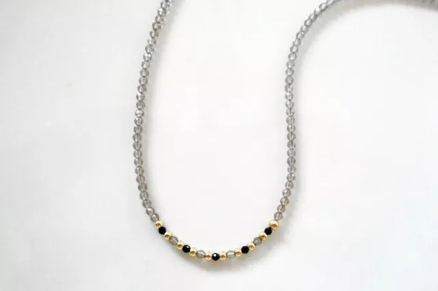Black Spinel & Labradorite Faceted Round 2 Gemstone Beads Handmade Necklace 18"