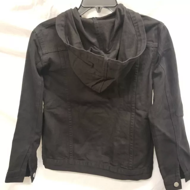 Boohoo Womens Denim Jacket Oversized Hooded Black Long Sleeves Casual Size 2 3