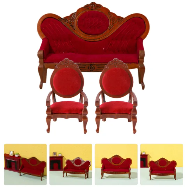 3 Pcs Adorable Tiny Sofa Doll Couch Mini Houses Dollhouse Dining Chairs Toys