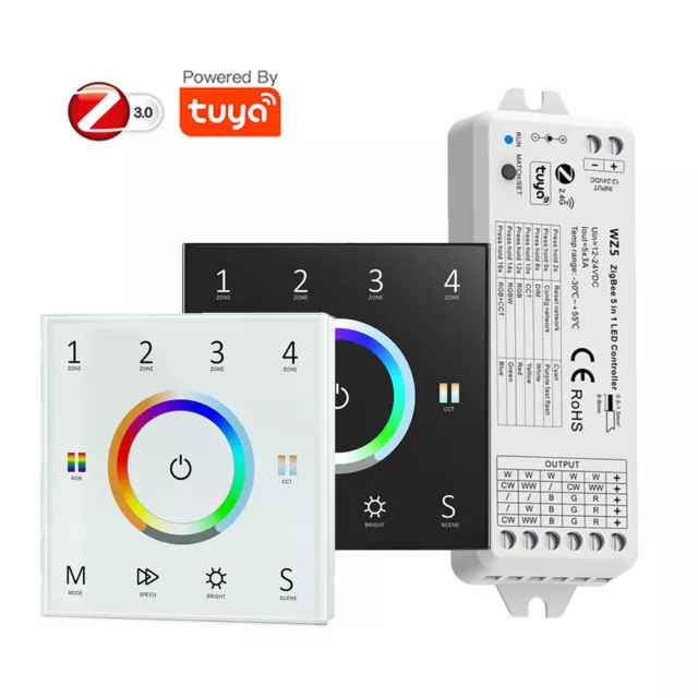 Zigbee 3.0 Tuya Led Controller RGBCCT Strip Light Wall Mount Touch Panel Control