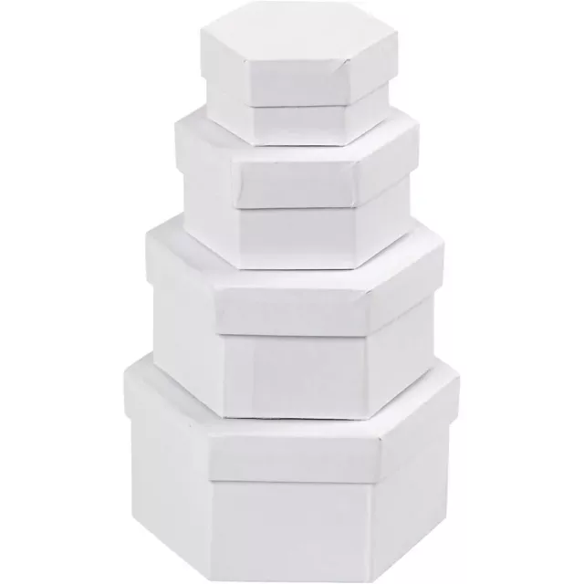 Juego de Cuatro Blanco Hexagonal Cajas de Regalo Apilable Papel Maché Cartón