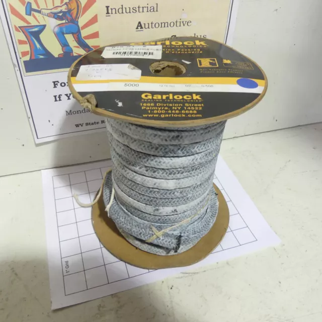 Qty 1: Garlock 5000 Compression Packing 1/2" Carbon Braid w/ PTFE Teflon 5 lbs