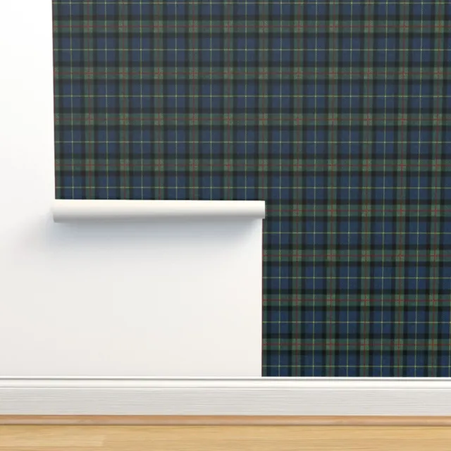 Removable Water-Activated Wallpaper Plaid Blue Tartan Traditional Scotland