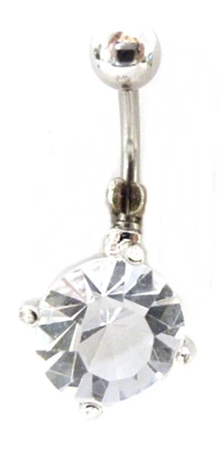 Belly Ring Large Clear 10.5mm Gem Non Dangle Naval Steel Body Jewelry