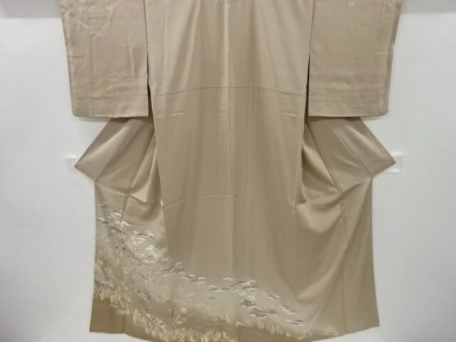 99239# Japanese Kimono / Vintage Iro-Tomesode / Embroidery / Scenery Of Port