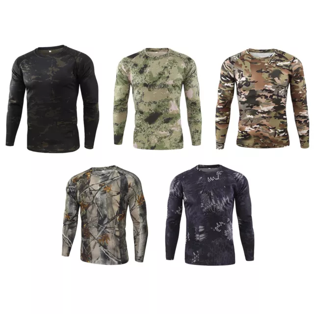 Men Long Sleeve Camouflage Print T-shirt Sport Top Running Jogging Workout Top