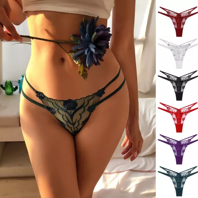 AU Size 8-18 Ladies Floral Lace Sexy Thong Panties G-String Lingerie Underwear