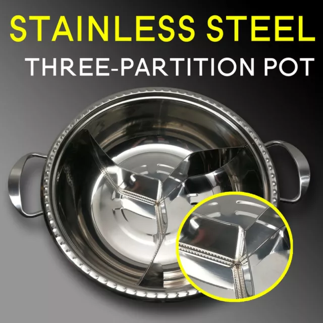 LP Living Plus Dual Sided Stainless Steel Shabu Shabu Hot Pot with Glass Lid, 30cm