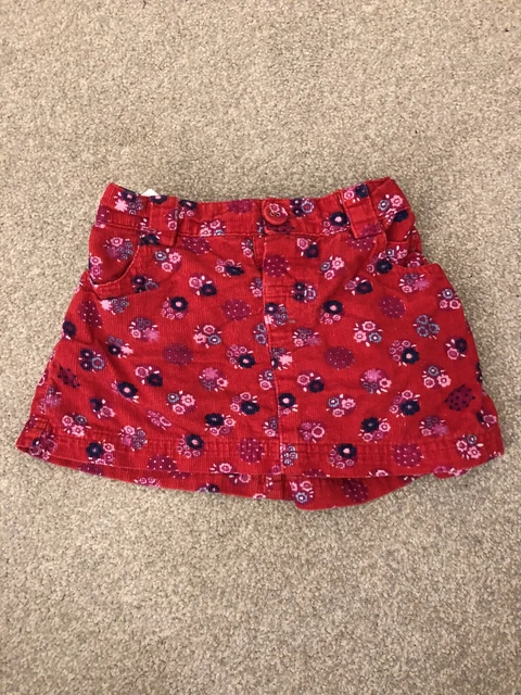 Baby Girls Adjustable Red Corduroy Floral Jojo Maman Bebe Skirt 12-18 months