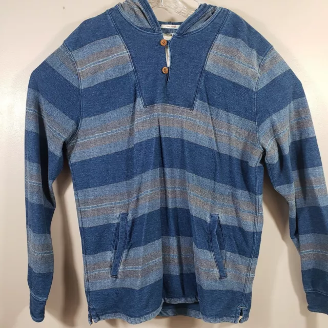 Lucky Brand Hoodie Mens Large Baja Indigo Blue Striped Knit Long Sleeve  Cotton 2