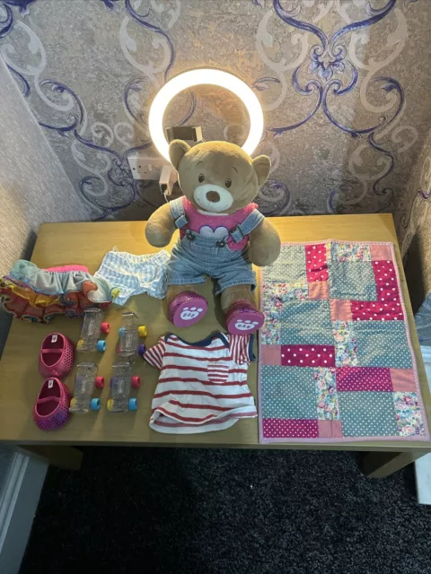 Build Bear Brown Dungarees With Roller skates Extra Clothing And Blanket