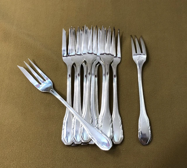 Lot De 12 Fourchettes à Gâteaux Art Déco Orbrille - Métal Argenté - Fabrication Française