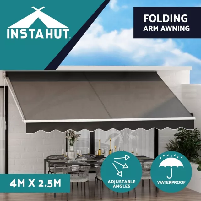 Instahut Retractable Folding Arm Awning Outdoor Awning Sunshade 4Mx2.5M Grey