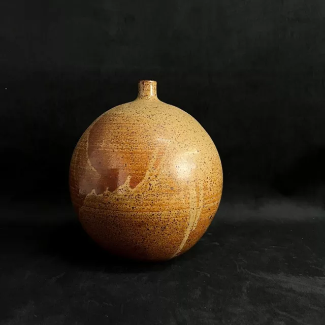 Ancien grand vase Boule Lune Base de lampe Céramique grès fait main Vintage