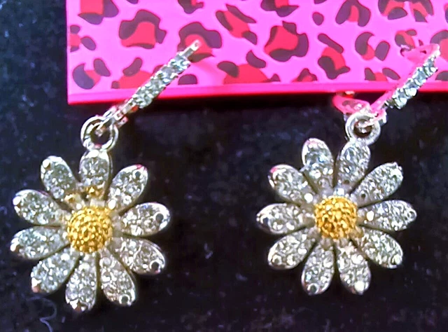 Sparkling DAISY Yellow FLOWER Rhinestone Betsey Johnson Dangle Earrings SNAPBACK