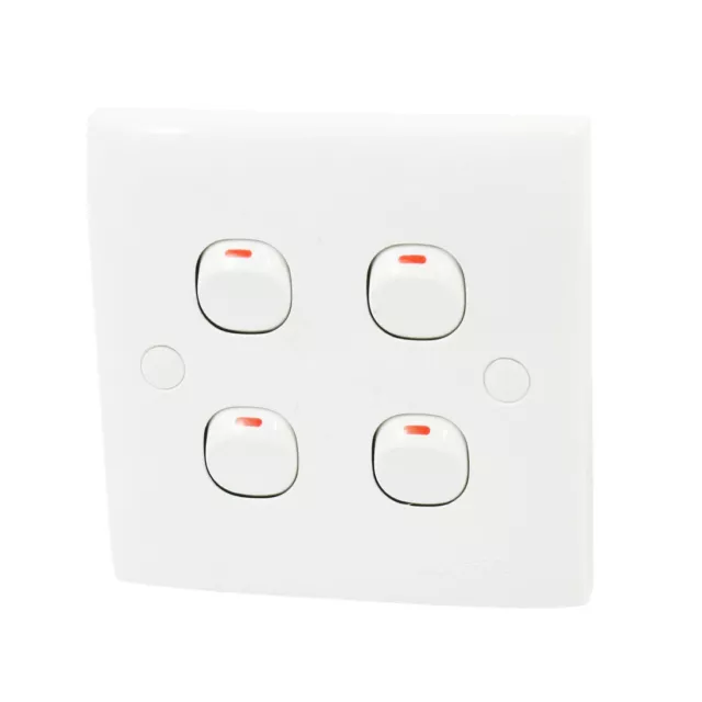 250VAC 10A SPST 4 Gang On/Off Button Square Wall Plate Light Switch