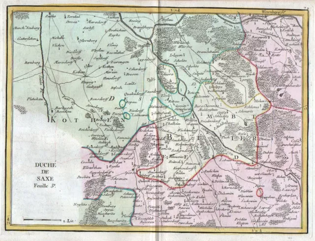 1759 Sachsen Delitzsch Bernberg Dessau Zörbig Köthen Bad Düben Karte Le Rouge