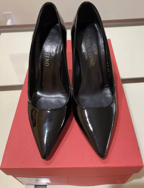 VALENTINO GARAVANI BLACK Pointed Toe Patent Leather High Heel Shoes 36 ...