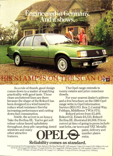 Opel 'REKORD 2 Litre' Saloon Motor Car ADVERT Original 1980 Print Ad 703/64