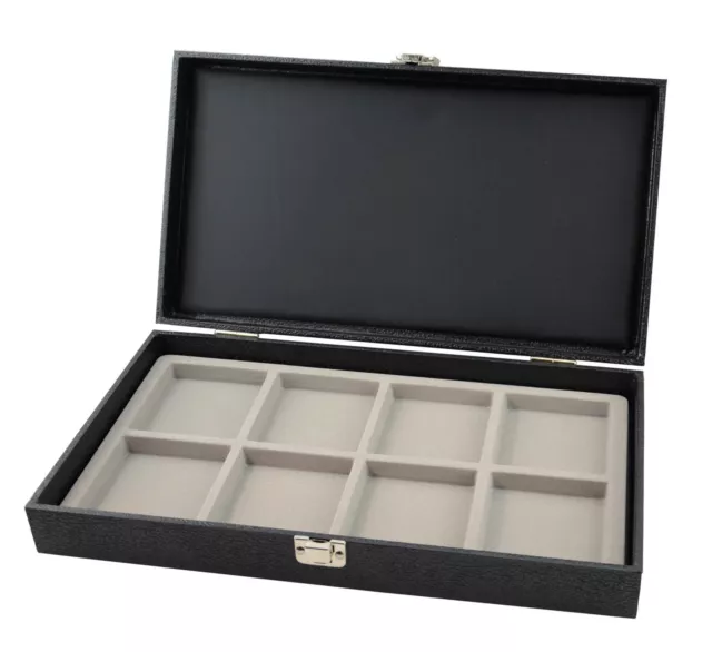 Large Black Display Tray Case with Silver Clasp & Grey Jewellery Storage Insert