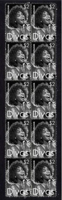 Whitney Houston 'Diva' Singing Star Strip Of 10 Mint Vignette Stamps 4