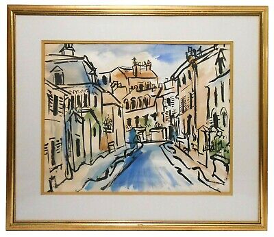 Early-Mid 20Th C European Signed Vint W/C Cityscape W/Street/Buildings, Framed 2