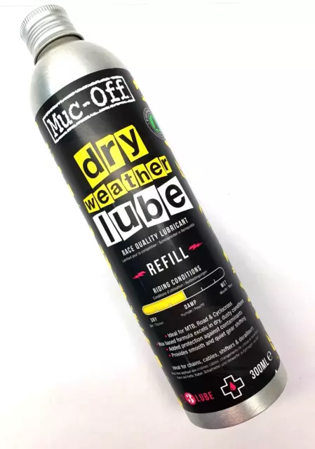 New Muc-Off Dry Weather Lube Refill 300ml –MTB & Road-Metal Bottle -Race Quality