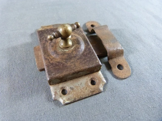French Vintage iron & Copper knob Door Latch Lock Bolt Country Rustic farmhouse