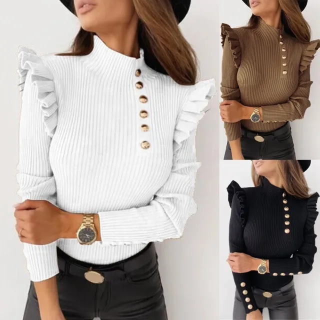 Pull à nervures à boutons blancs base mode femmes hauts de fête