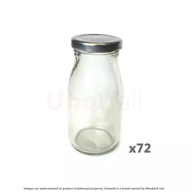 Set of 72 Classic Mini Glass Milk Bottles with Silver lids - 200ml