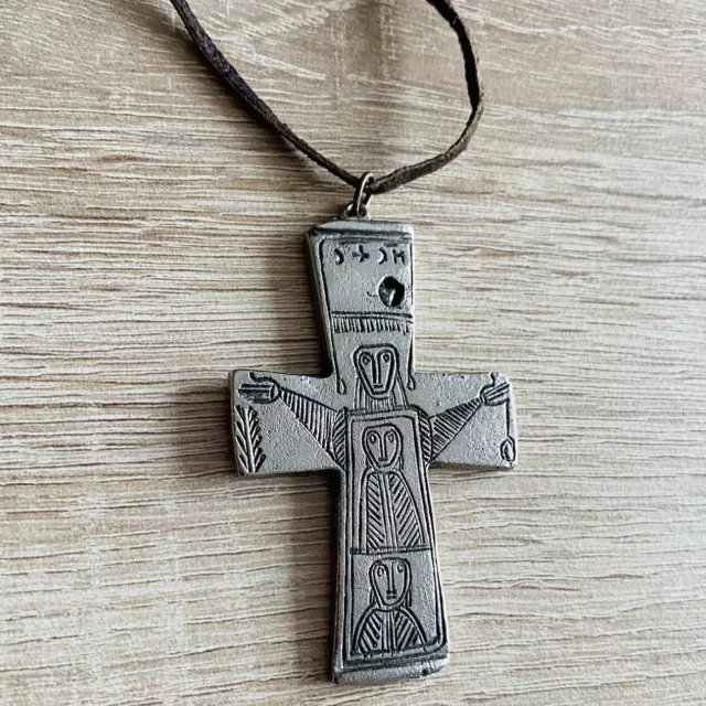 Cross Pendant With Leather String Boho Unisex Necklace