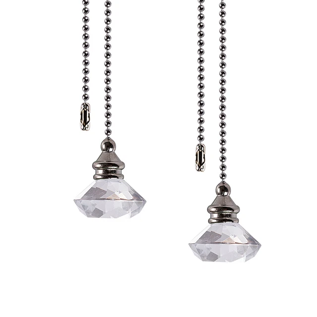2pcs Colorful Crystal Diamond Ceiling Fan Pull Chain Ceiling Fan Light Switch