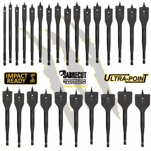 SabreCut Impact Driver Rated Flat Wood Spade Drill Bits For Bosch Dewalt 3