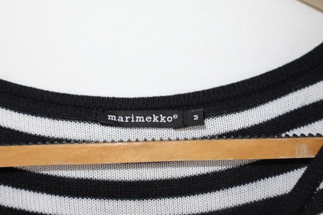 Marimekko Femme Tunique Robe Pull Rayé Noir Blanc Sz M 2