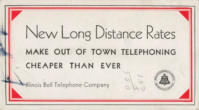 Illinois Bell Telephone Advertising Ink Blotter used New Long Distance Rates
