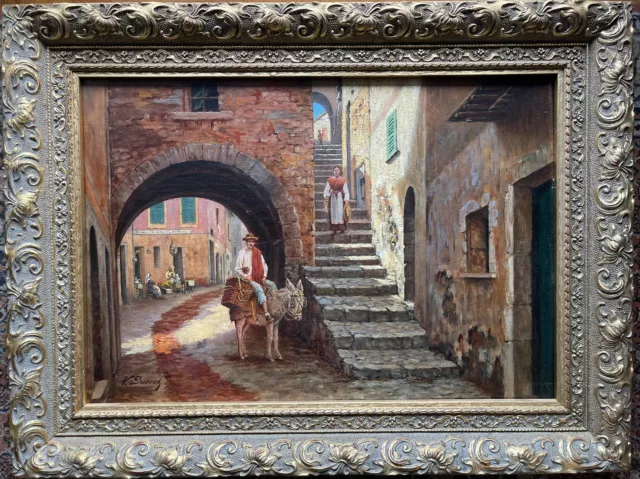 Rue de la Fontaine In Roquebrune Ölgemälde signiert Victor Ducrot *1852