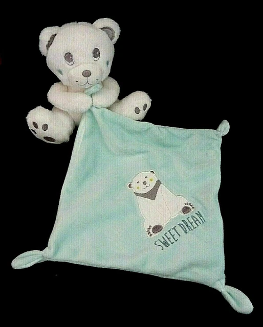 *. Doudou Peluche Simba Ours Bleu Blanc Gris Mouchoir Sweet Dream Et. Neuf*