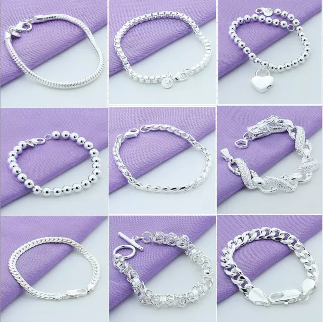 Wholesale 60 Style 925 Silver Charm Bracelet Bangle Men Women Fashion Jewellery