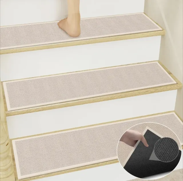 18 Pcs Non Slip Woven Stair Treads for Wooden Steps Indoor Rugs Machine Washable