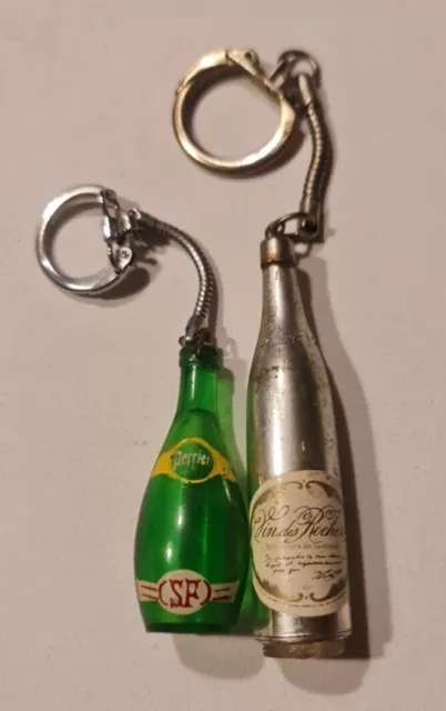 2 porte-clé bouteilles 1 pierrier + 1 vin des rochers - publicitaires- France -