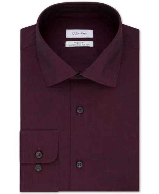 Calvin Klein Steel Men's Regular-Fit Herringbone Dress Shirt Bordeaux 14.5 32/33
