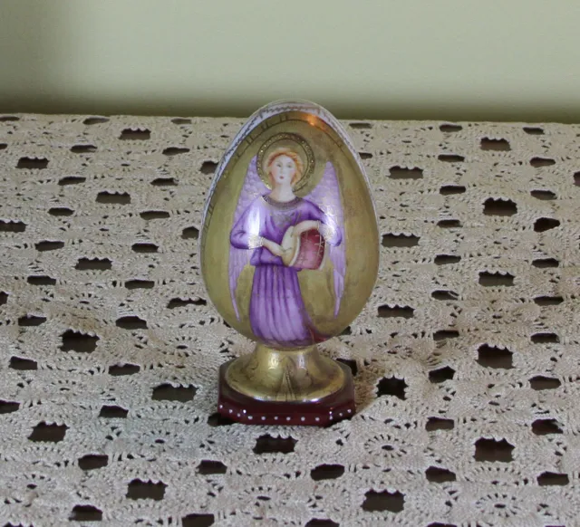 Collectors Easter Egg  Angel  Painting on Gold  Fond on Gold-Red Base