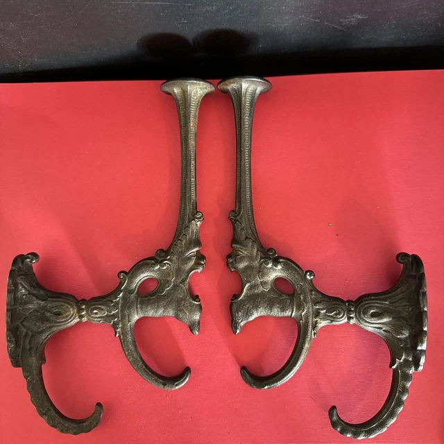 ANTIQUE Cast Iron Wall Hooks VICTORIAN Gargoyle Lion For Towels or Coat Hat Rack