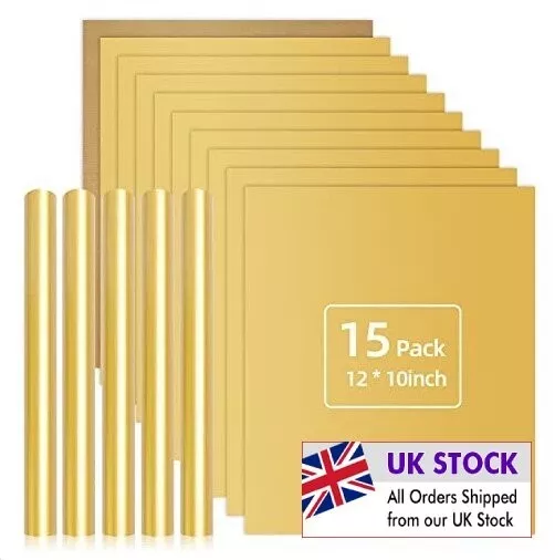 Gold HTV Heat Transfer Vinyl Bundle - 15 Pack 12" x 10" Sheets  Iron on *NEW*